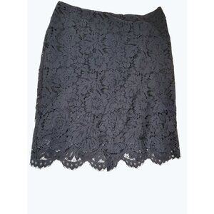 Lauren Ralph Lauren Womens Navy Floral Lace Skirt Size 14 Elegant Knee Length